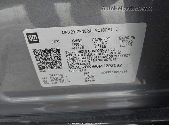 5GAERBKW0MJ208082 2021 BUICK ENCLAVE Gray Engine compartment view