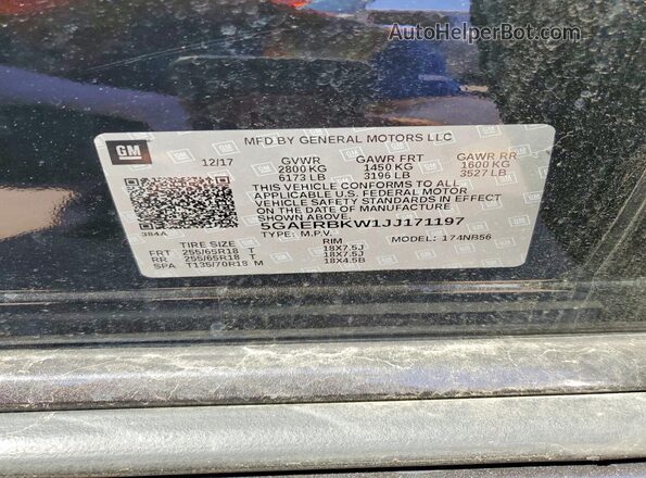 5GAERBKW1JJ171197 2018 BUICK ENCLAVE Black Вид наклейки з VIN-кодом