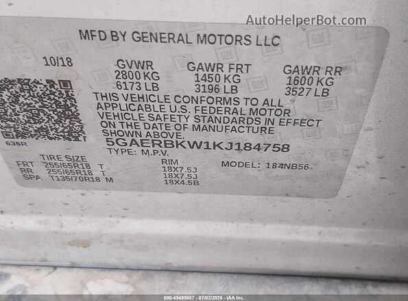 5GAERBKW1KJ184758 2019 BUICK ENCLAVE Серебряный Вид подкапотного пространства