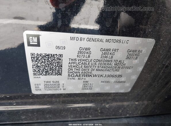 5GAERBKW1KJ306535 2019 BUICK ENCLAVE Black Vista del compartimento del motor