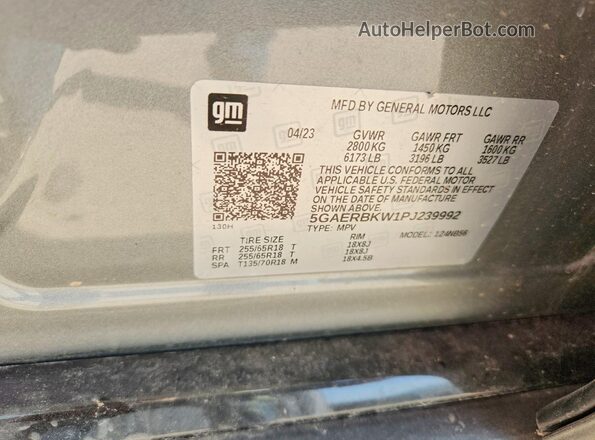 5GAERBKW1PJ239992 2023 BUICK ENCLAVE Gray Панорамний вид салону 360°