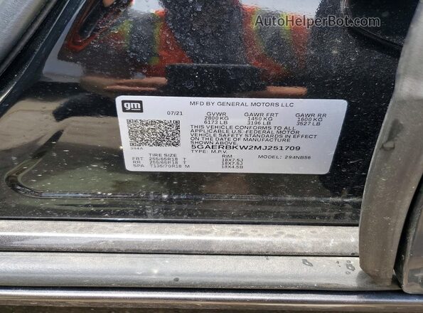 5GAERBKW2MJ251709 2021 BUICK ENCLAVE Black Vista de la etiqueta del VIN