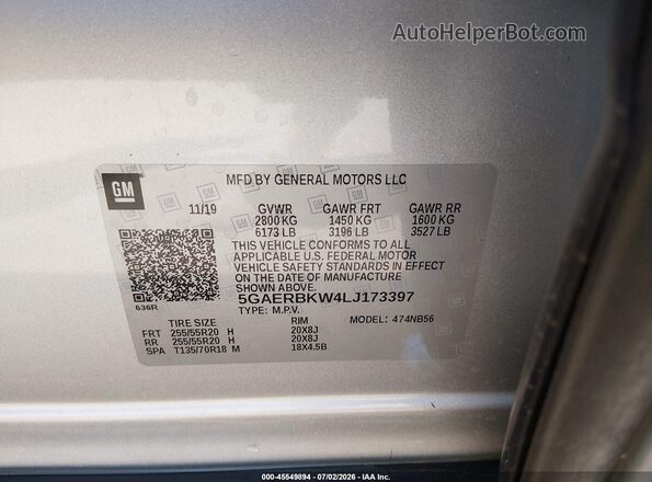5GAERBKW4LJ173397 2020 BUICK ENCLAVE Silver Вид підкапотного простору
