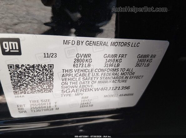 5GAERBKW4RJ121356 2024 BUICK ENCLAVE Black Շարժիչի բաժամունքի տեսք