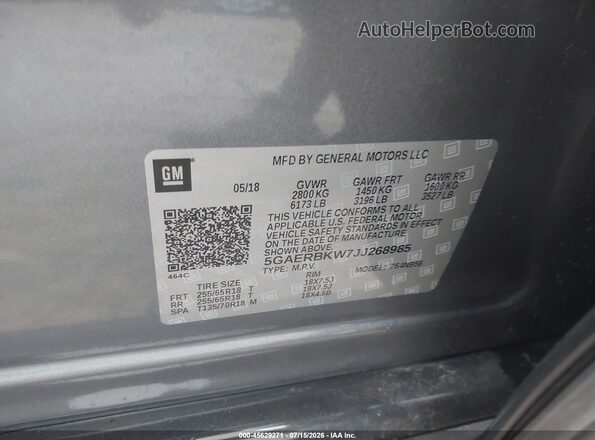 5GAERBKW7JJ268985 2018 BUICK ENCLAVE Gray Շարժիչի բաժամունքի տեսք