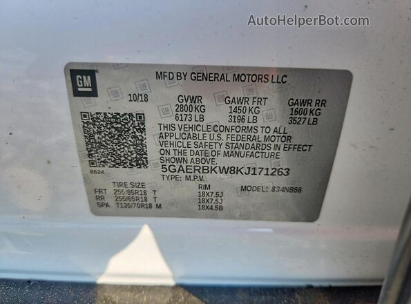 5GAERBKW8KJ171263 2019 BUICK ENCLAVE Белый Вид наклейки с VIN-кодом