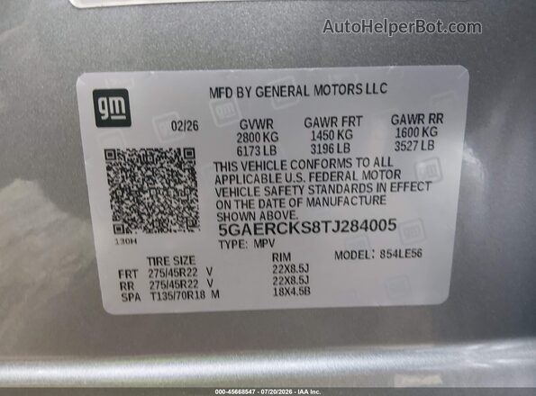 5GAERCKS8TJ284005 2026 BUICK ENCLAVE Silver ძრავის განყოფილების ხედი