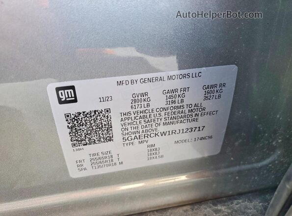 5GAERCKW1RJ123717 2024 BUICK ENCLAVE Silver VIN კოდის სტიკერის ხედი