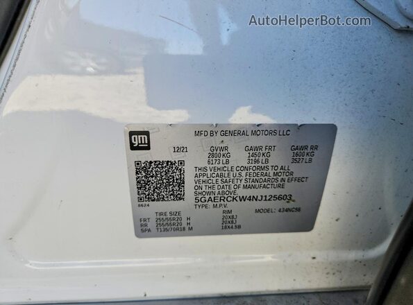 5GAERCKW4NJ125603 2022 BUICK ENCLAVE Белый Вид наклейки с VIN-кодом