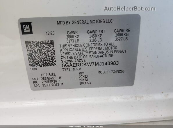 5GAERCKW7MJ140983 2021 BUICK ENCLAVE White Engine compartment view