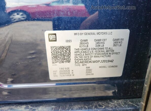 5GAERDKW0PJ201942 2023 BUICK ENCLAVE Blue Вид наклейки з VIN-кодом