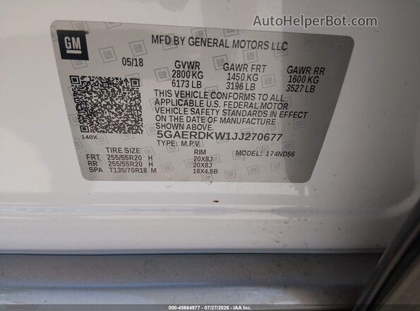 5GAERDKW1JJ270677 2018 BUICK ENCLAVE White Engine compartment view