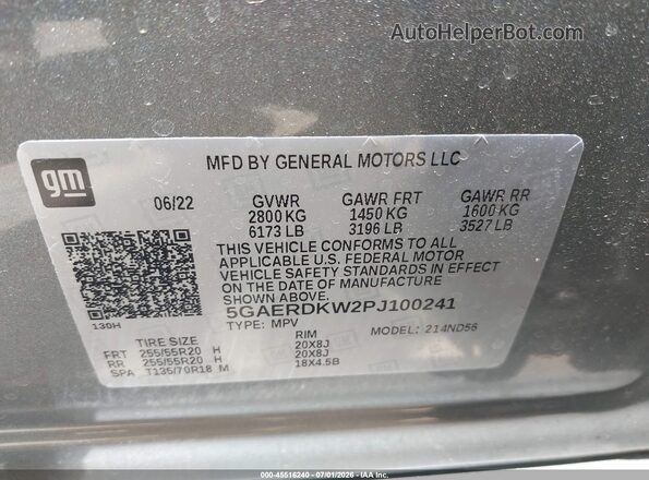 5GAERDKW2PJ100241 2023 BUICK ENCLAVE Gray Вид підкапотного простору