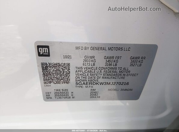 5GAERDKW3MJ270216 2021 BUICK ENCLAVE White Widok komory silnika
