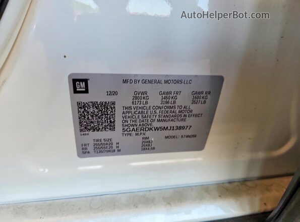 5GAERDKW5MJ138977 2021 BUICK ENCLAVE White VIN sticker view
