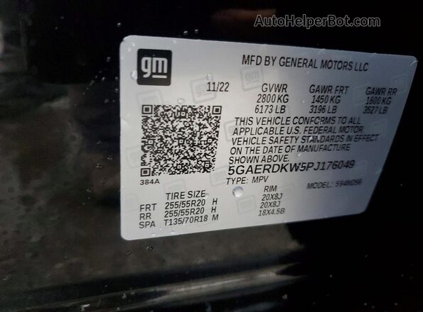 5GAERDKW5PJ176049 2023 BUICK ENCLAVE Black VIN კოდის სტიკერის ხედი