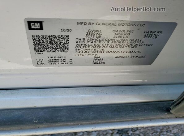 5GAERDKW9MJ114875 2021 BUICK ENCLAVE White Панорамний вид салону 360°