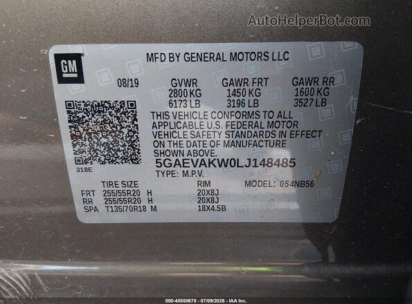 5GAEVAKW0LJ148485 2020 BUICK ENCLAVE Beige Engine compartment view