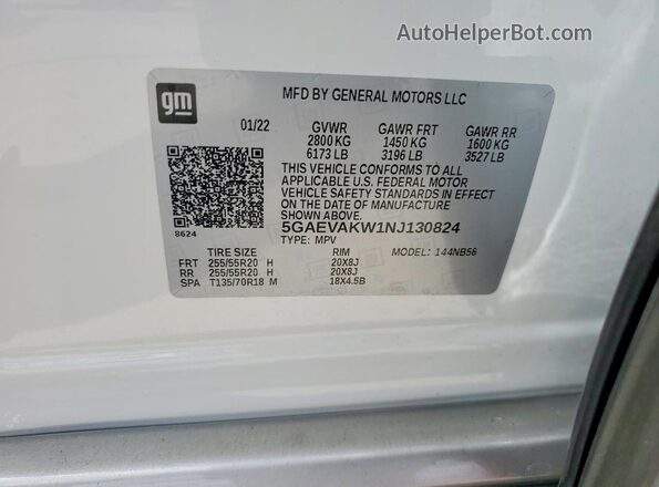 5GAEVAKW1NJ130824 2022 BUICK ENCLAVE White Vista del compartimento del motor