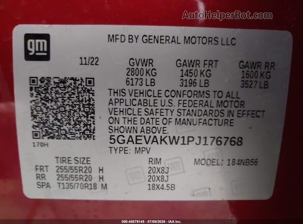 5GAEVAKW1PJ176768 2023 BUICK ENCLAVE Red ძრავის განყოფილების ხედი