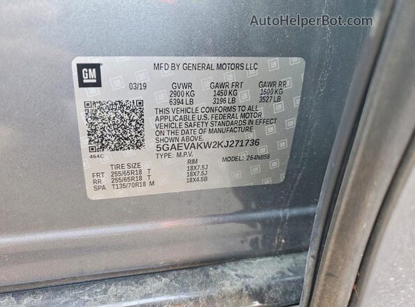 5GAEVAKW2KJ271736 2019 BUICK ENCLAVE Серый Вид наклейки с VIN-кодом
