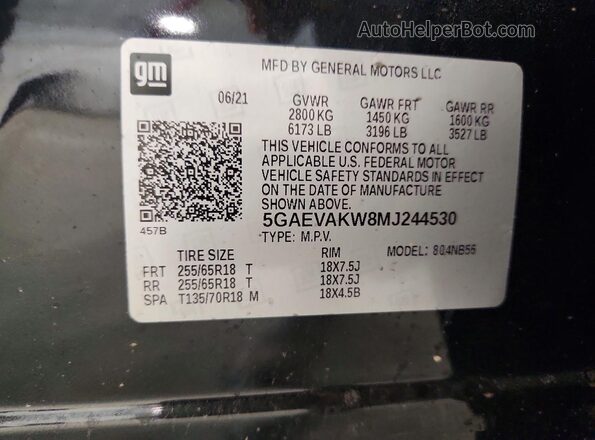 5GAEVAKW8MJ244530 2021 BUICK ENCLAVE Gray VIN կոդի պիտակի տեսք