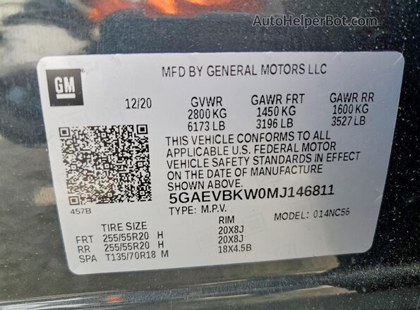 5GAEVBKW0MJ146811 2021 BUICK ENCLAVE Серый Вид наклейки с VIN-кодом
