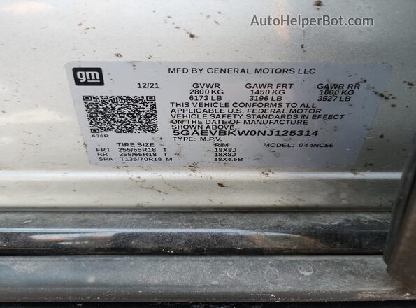 5GAEVBKW0NJ125314 2022 BUICK ENCLAVE Silver 360 interior view