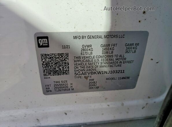 5GAEVBKW1NJ103211 2022 BUICK ENCLAVE White Vista de la etiqueta del VIN