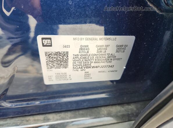 5GAEVBKW4PJ237343 2023 BUICK ENCLAVE Blue VIN კოდის სტიკერის ხედი
