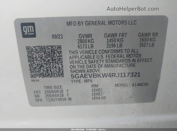 5GAEVBKW4RJ117321 2024 BUICK ENCLAVE White Vista del compartimento del motor