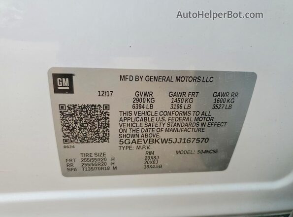 5GAEVBKW5JJ167570 2018 BUICK ENCLAVE White Widok wnętrza 360 stopni