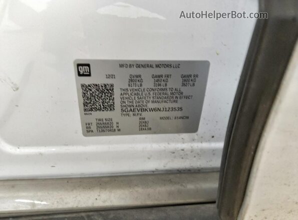 5GAEVBKW6NJ123535 2022 BUICK ENCLAVE White VIN sticker view