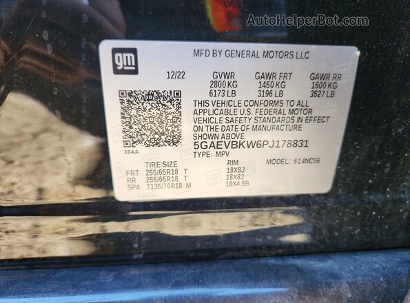 5GAEVBKW6PJ178831 2023 BUICK ENCLAVE Black Vista de la etiqueta del VIN
