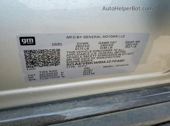 5GAEVBKW8MJ270440 2021 BUICK ENCLAVE Silver Vista de la etiqueta del VIN
