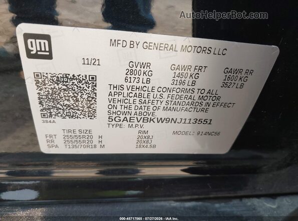 5GAEVBKW9NJ113551 2022 BUICK ENCLAVE Черный Вид подкапотного пространства