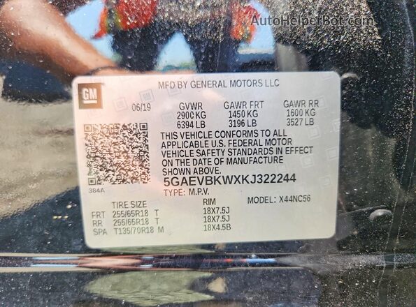 5GAEVBKWXKJ322244 2019 BUICK ENCLAVE Black Widok wnętrza 360 stopni