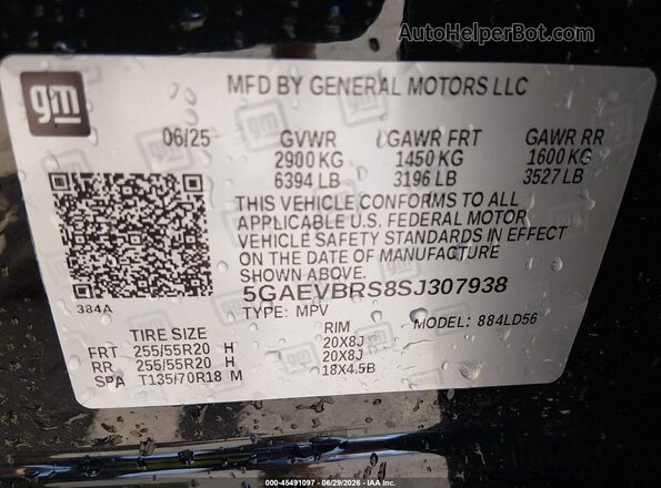 5GAEVBRS8SJ307938 2025 BUICK ENCLAVE Black Widok komory silnika