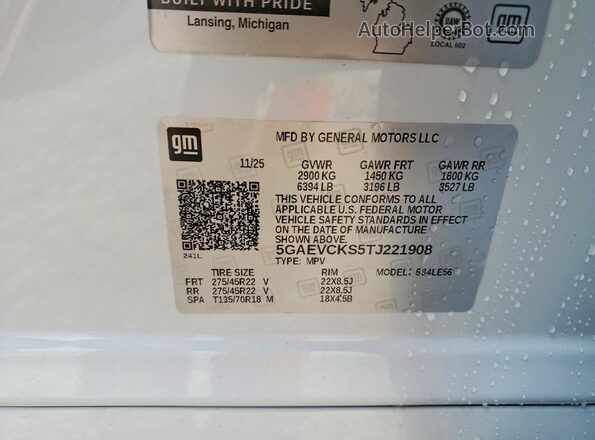 5GAEVCKS5TJ221908 2026 BUICK ENCLAVE White VIN կոդի պիտակի տեսք