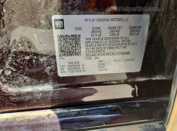 5GAEVCKW1NJ165049 2022 BUICK ENCLAVE Бордовый Вид подкапотного пространства