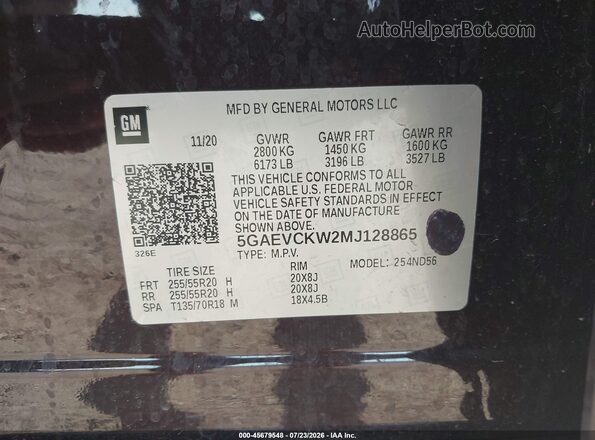5GAEVCKW2MJ128865 2021 BUICK ENCLAVE Burgundy ძრავის განყოფილების ხედი