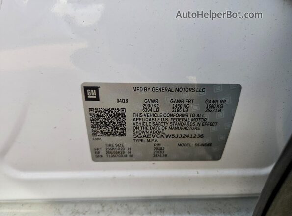 5GAEVCKW5JJ241236 2018 BUICK ENCLAVE White Widok komory silnika