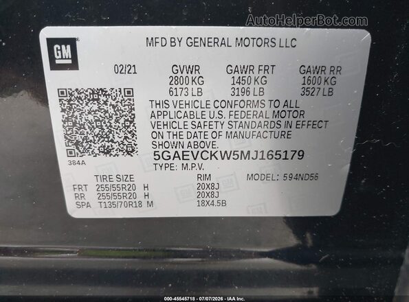 5GAEVCKW5MJ165179 2021 BUICK ENCLAVE Черный Вид подкапотного пространства