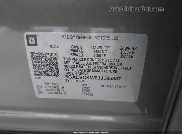 5GAEVCKW6JJ185887 2018 BUICK ENCLAVE Бежевый Вид подкапотного пространства
