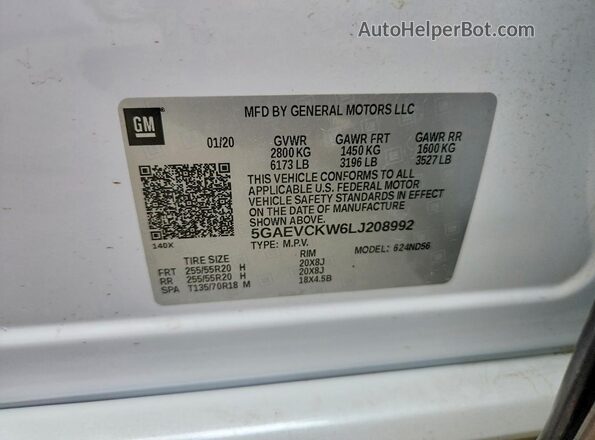 5GAEVCKW6LJ208992 2020 BUICK ENCLAVE White Widok wnętrza 360 stopni