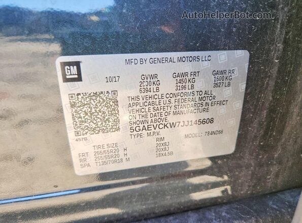 5GAEVCKW7JJ145608 2018 BUICK ENCLAVE Угольный Вид наклейки с VIN-кодом