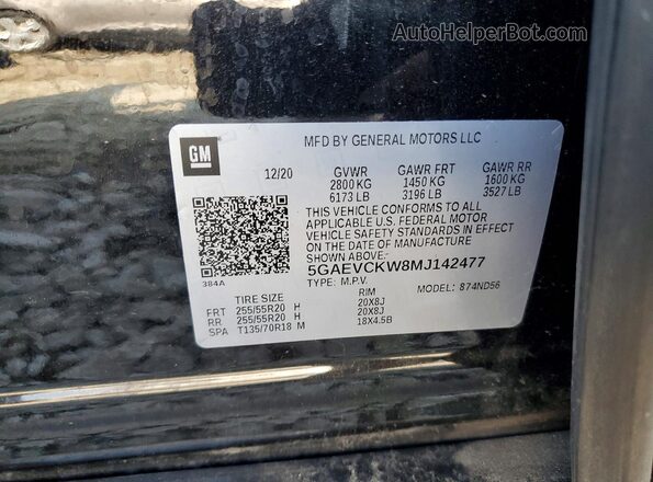 5GAEVCKW8MJ142477 2021 BUICK ENCLAVE Black VIN կոդի պիտակի տեսք