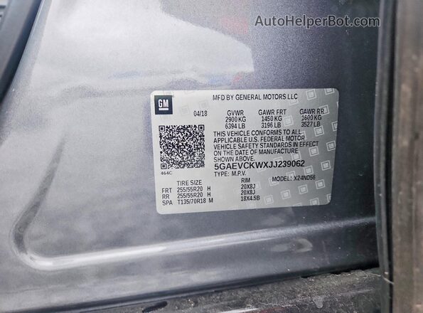5GAEVCKWXJJ239062 2018 BUICK ENCLAVE Серый Вид подкапотного пространства