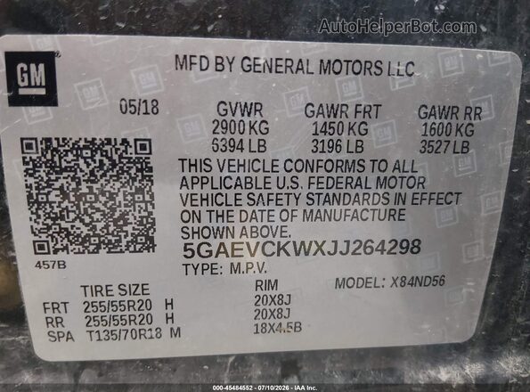 5GAEVCKWXJJ264298 2018 BUICK ENCLAVE Gray Вид підкапотного простору