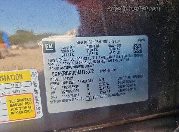 5GAKRBKD0HJ173972 2017 BUICK ENCLAVE Brown VIN sticker view